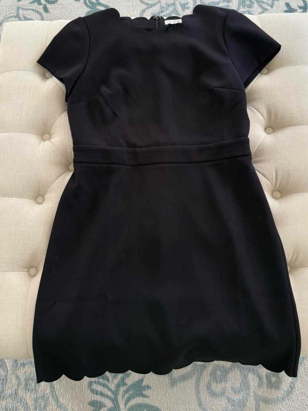 Maison Jules Black Scallop-Hem Short Sleeve Sheath Dress